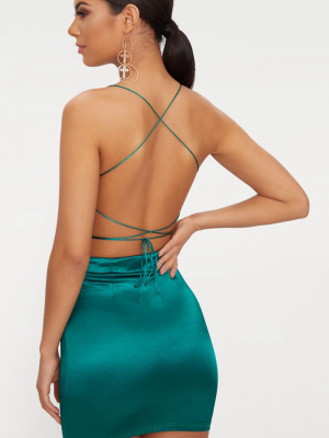 Emerald Green High Neck Strappy Back Bodycon Dress