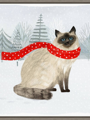 16" X 16" Christmas Cats And Dogs Iii By Victoria Borges Framed Canvas Wall Art - Amanti Art