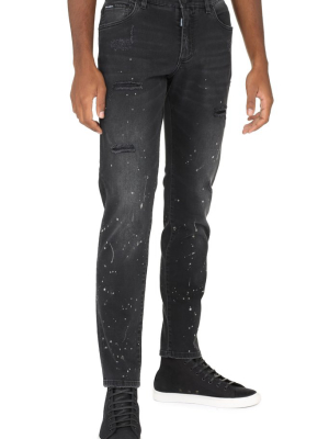 Dolce & Gabbana Paint Splatter Distressed Jeans