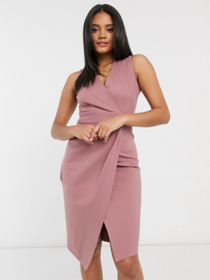 Closet London Gathered Wrap Midi Dress In Mink