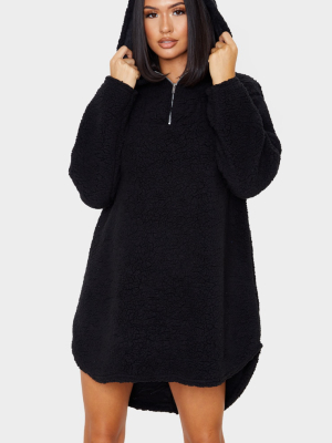 Black Borg Zip Neck Hoodie Oversized Sweater Dress