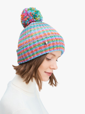 Marled Striped Pom-pom Beanie