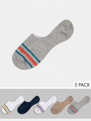 Asos Design Liner Socks With Toe Stripe In Neutral Colors 5 Pack