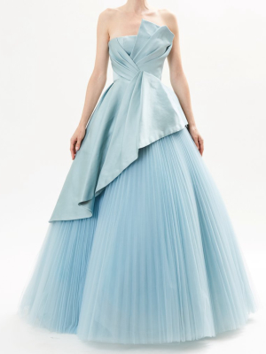 Mist Pointed Satin Bustier Top With Pleated Tulle Skirt