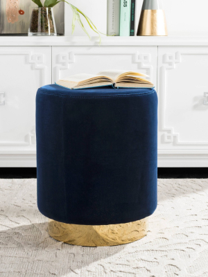 Elsworth Velvet Ottoman With Brass Base Navy - Safavieh