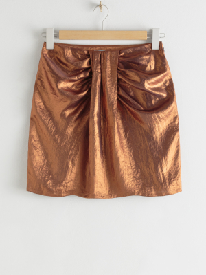 Draped Metallic Satin Mini Skirt