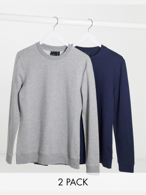 Asos Design Organic Muscle Sweatshirt 2 Pack Navy/gray Marl