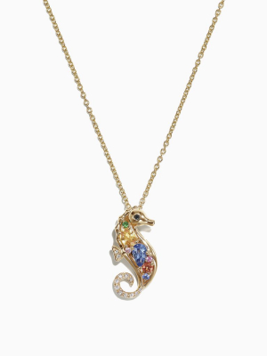 Effy Watercolors 14k Gold Multi Sapphire Diamond Seahorse Pendant, 0.71 Tcw