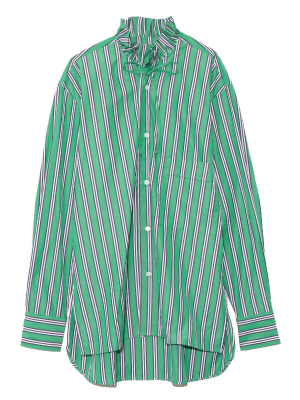 Long Sleeve Shirt In White/black Stripes Emerald