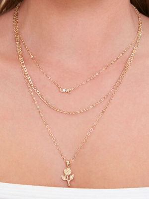 Love & Rose Pendant Layered Necklace