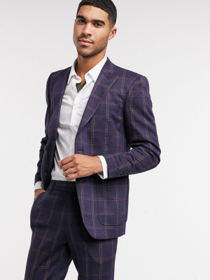 Only & Sons Suit Jacket In Navy Check