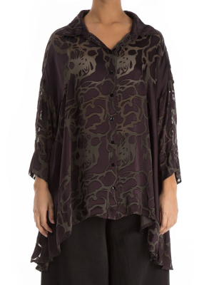 Loose Floral Pattern Ash Silk Shirt