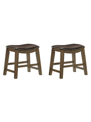 Homelegance 18-inch Dining Height Wooden Saddle Seat Barstool, Brown (2 Pack)