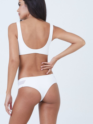 Ellis Mesh Mid Rise Bikini Bottom - White Waffle