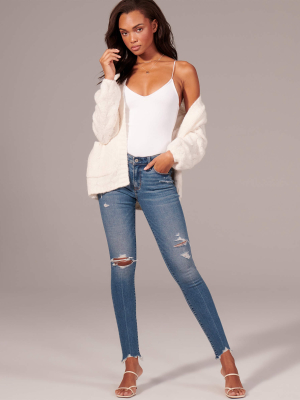 Ripped Mid Rise Super Skinny Ankle Jeans