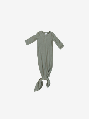 Organic Cotton Rib Knotted Baby Gown - Green