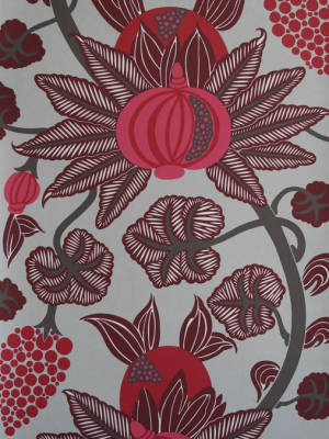 Maharani Wallpaper In Grey And Burgundy From The Sariskar Collection By Osborne & Little