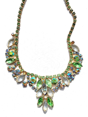 Vintage Juliana Light Blue And Light Green Rhinestone Necklace