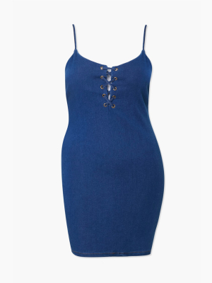 Plus Size Denim Lace-up Dress