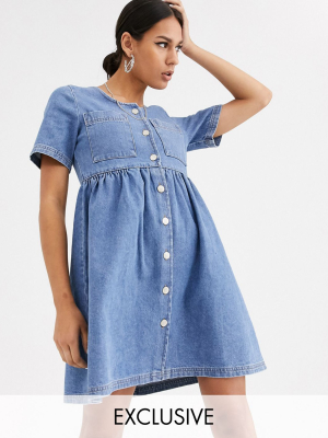 Reclaimed Vintage Denim Mini Smock Dress