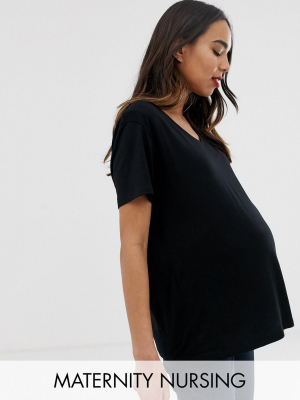 Asos Design Maternity Nursing V-neck T-shirt In Black