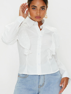 Petite White Broderie Anglaise Frill Blouse