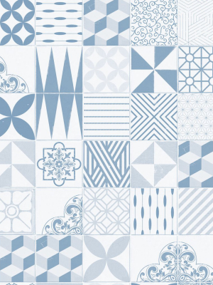 Cement Tiles Wallpaper In Pale Blue From The Kemra Collection By Milton & King