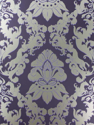 Pegasus Wallpaper In Dark Violet And Metallic Gilver By Matthew Williamson For Osborne & Little