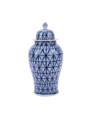 Cobalt Chess Grids Porcelain Temple Jar