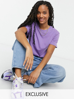 Weekday Alanis Organic Cotton T-shirt With Crew Neck In Purple