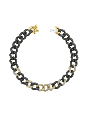 Medium Link Black Ceramic & Diamond Bracelet - Yellow Gold