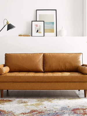 Valiant Upholstered Tan Faux Leather Sofa