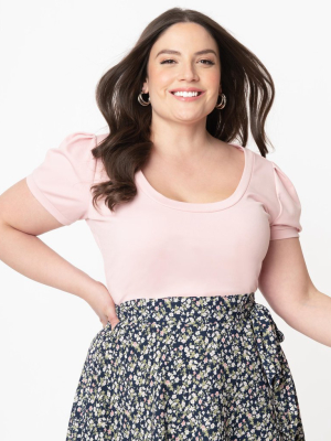 Unique Vintage Plus Size Light Pink Short Sleeve Patty Top