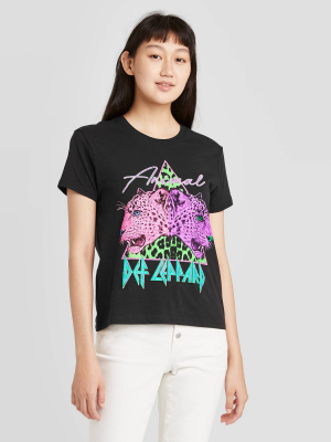 Women's Def Leppard Animal Short Sleeve Graphic T-shirt - Black