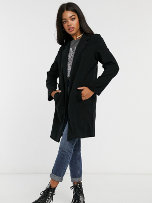 Stradivarius Knit Coat In Black