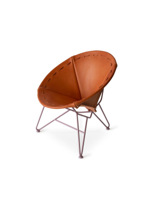 Saddle Leather Round Chair In Natural With Mauve Base