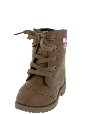 Comboot521ks Tan Multi Fabric Stitch Flower Infant Boot