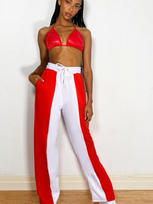 Red Colour Block Tricot Joggers