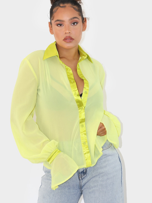 Pale Lime Chiffon Frill Cuff Shirt