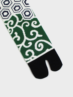 Tabi Socks, Green And White Kikko And Karakusa (m/l)