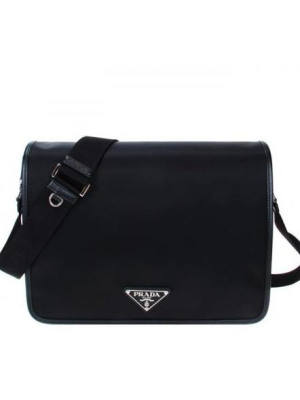 Prada Logo Plaque Foldover Shoulder Bag