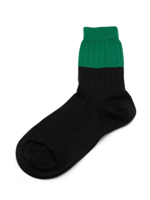 Bicolor Short Sock In Black Grass Green