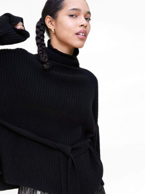 The Turtleneck Ribbed Oversized Sweater With Belt