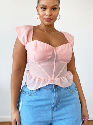 Plus Peach Woven Cup Detail Organza Crop Top