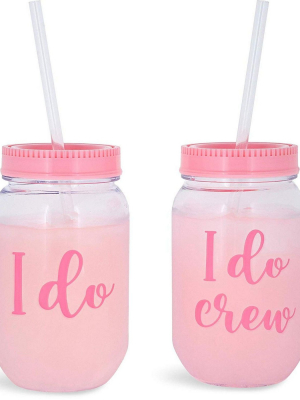 Blue Panda I Do Crew Plastic Mason Jar For Bachelorette Party And Bridal Shower (11+1)