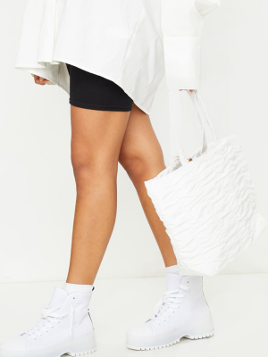 White Ruched Tote Bag