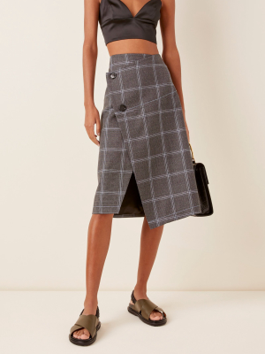 Plaid Asymmetric Wool Button-front Skirt