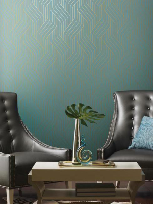 Ebb And Flow Wallpaper In Blue And Gold By Antonina Vella For York Wallcoverings