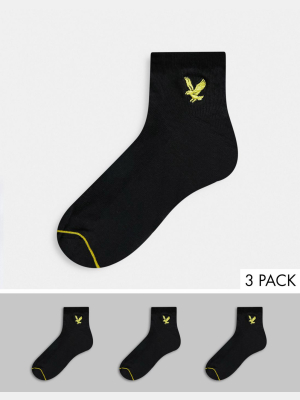 Lyle & Scott 3 Pack Sneaker Socks In Black