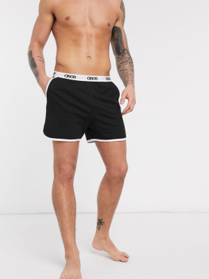 Asos Design Lounge Runner Short In Black With Contrast Binding And Branded Waistband